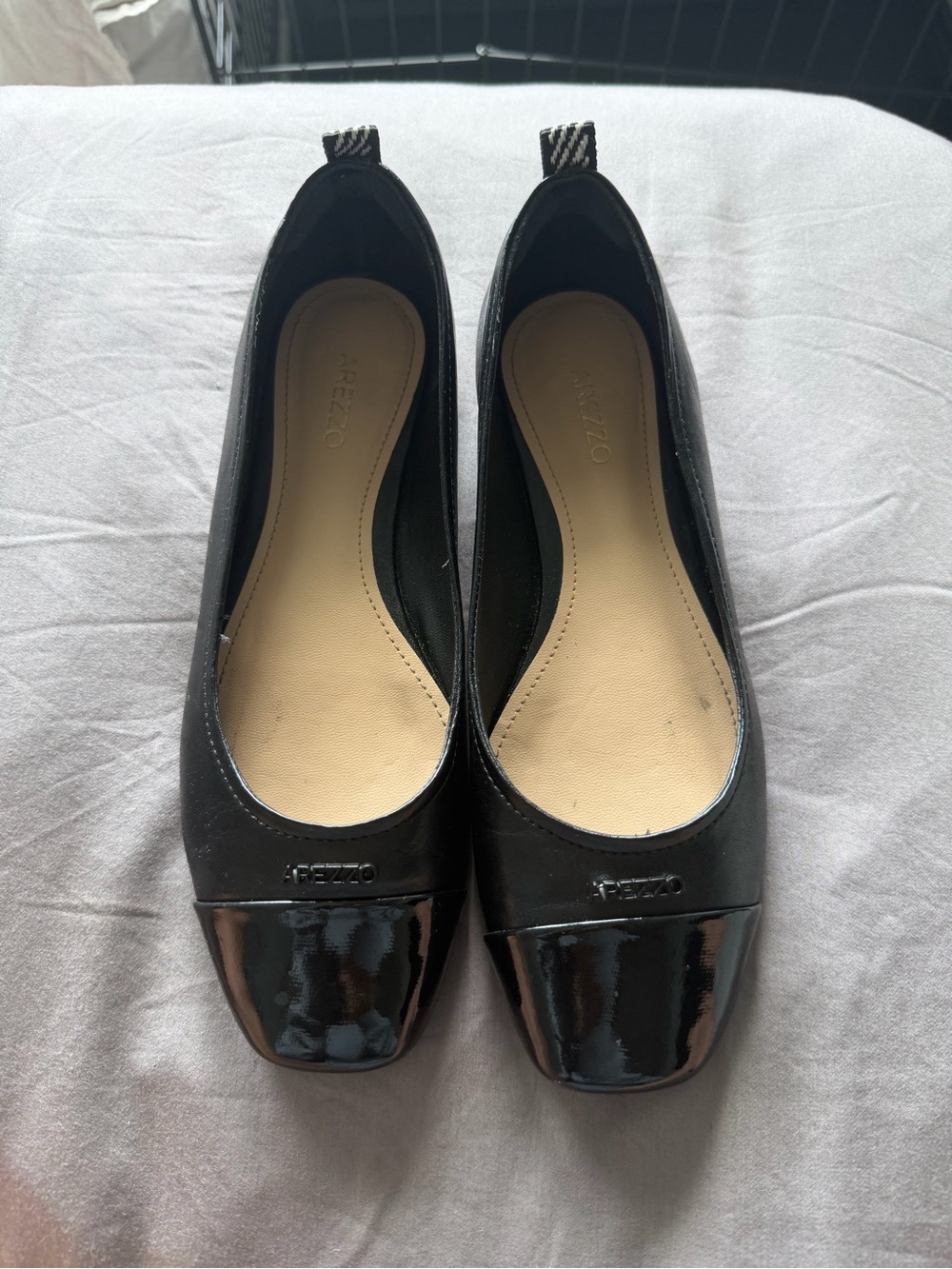 Arezzo Black Genuine Leather Ballet Flats